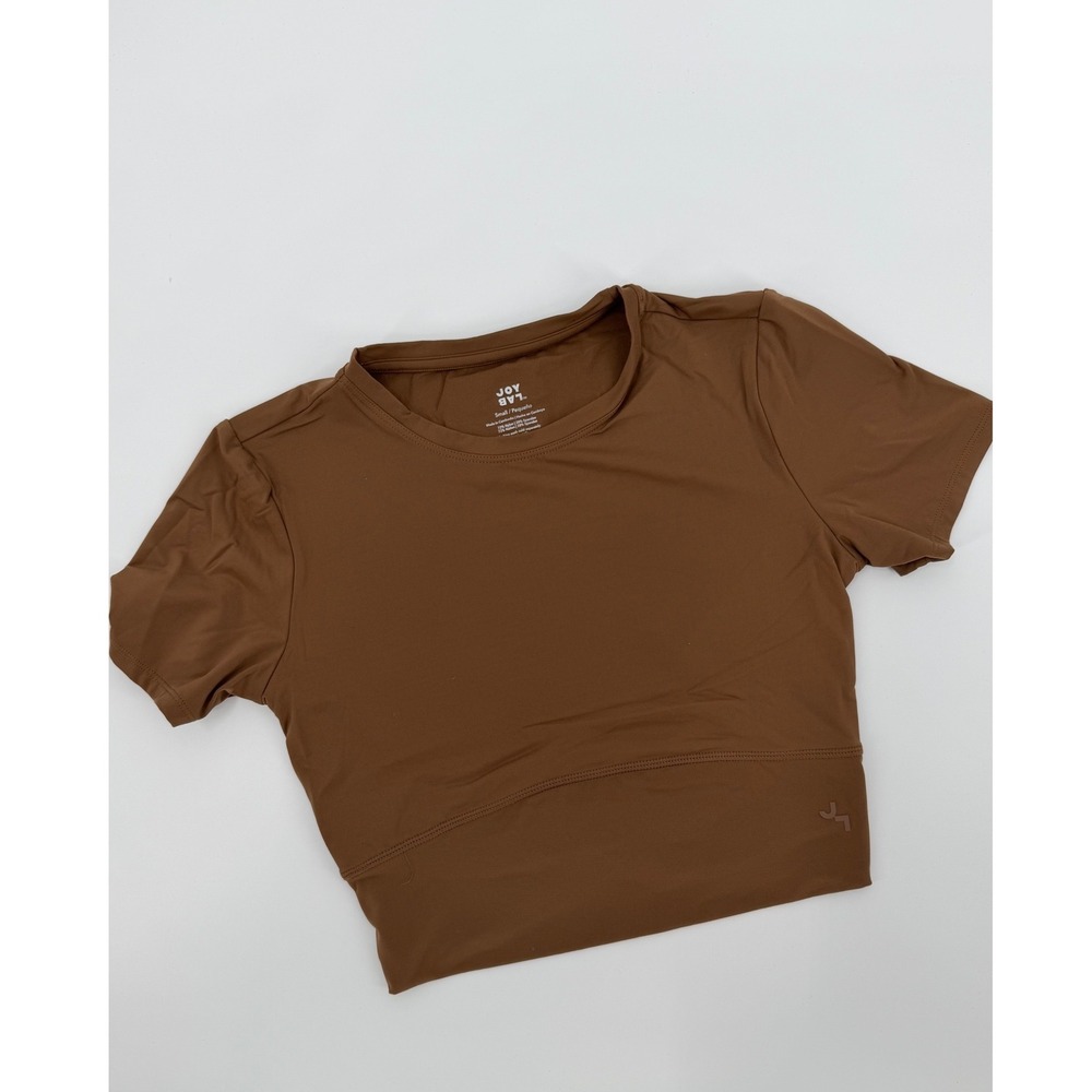 JoyLab Womens Brown Cropped Short Sleeve Athletic Top Crossover Back Gym Small